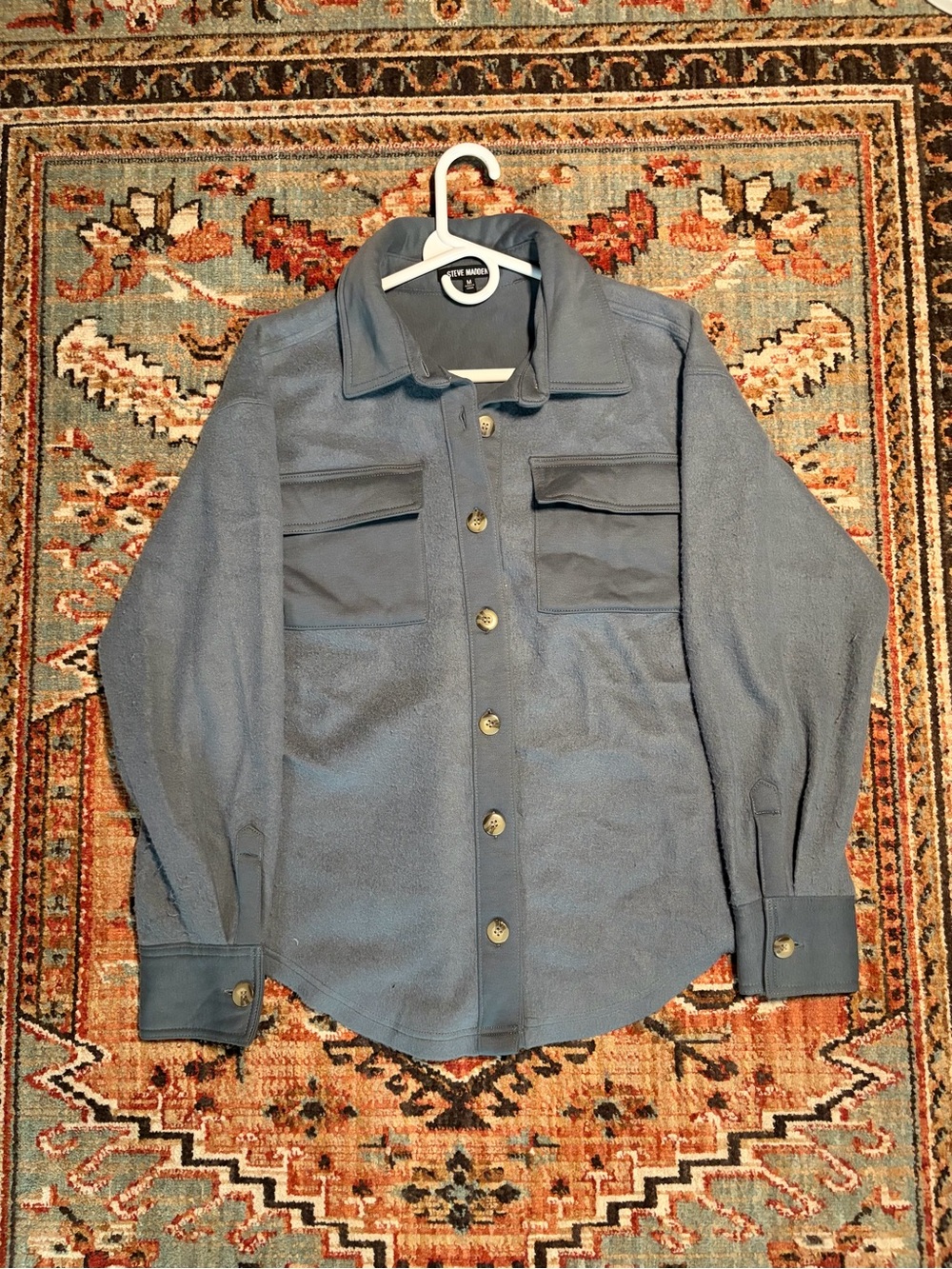 Steve Madden Slate Blue Button-Front Casual Shirt Jacket